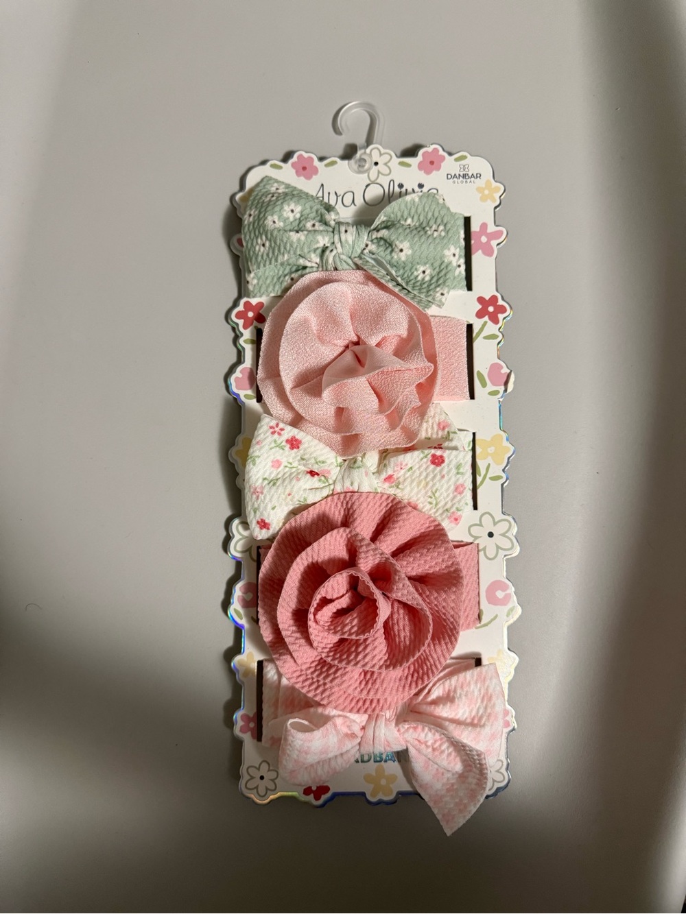 Ava & Viv Girls Floral Bow and Rose Clip Set - Pink & Mint